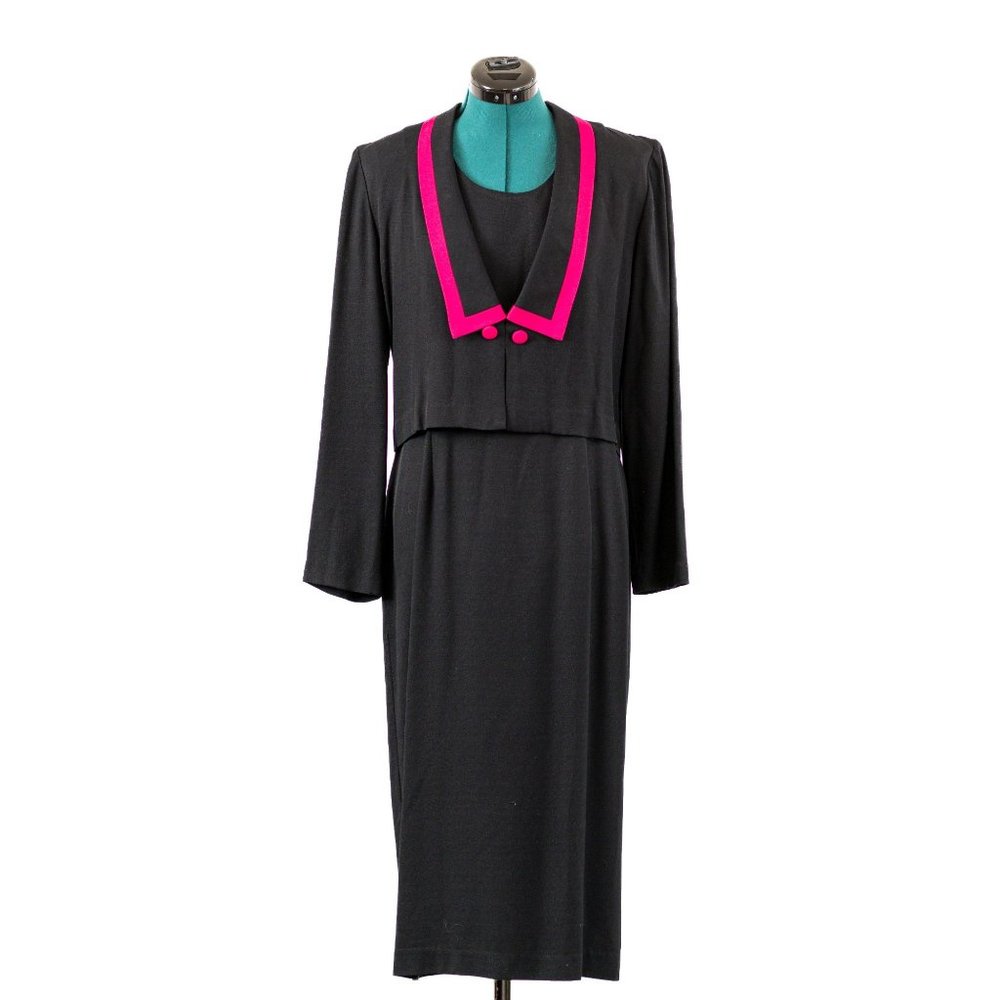 D.J. Summers Vintage Dress Petite Long Sleeve Pink Black Cocktail Special Occasi